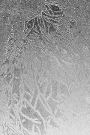 Frosted glass covered with ice frosts in winter texture. Light backgroundの写真素材