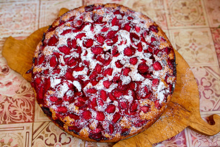 Baked strawberry pie cake sweet pastry, close-up