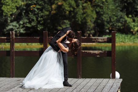 Pretty bride and stylish groom. Georgeous wedding couple. Wedding for two.の写真素材