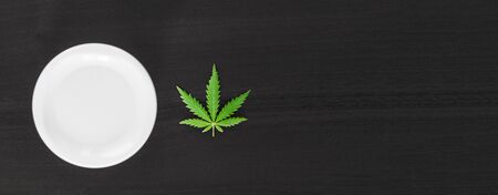 Cannabis CBD balm natural product, cosmetic cream from natural hemp, moisturizing lotion with CBD content. Hemp topical cream ointment with cannabis leaf with copy spaceの写真素材