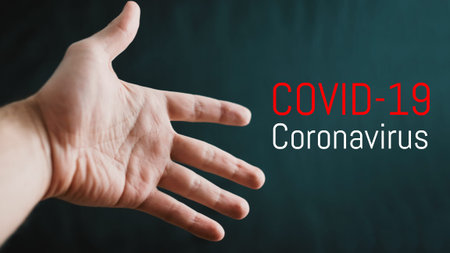 Image with Inscription COVID-19 virus .Coronavirus Covid-19 outbreak influenza background. Pandemic...