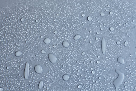 Details of water droplets, moisture condensation, hot water vapor condensation on a neutral...