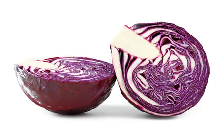 Red cabbage cut in half and made symmetricの写真素材