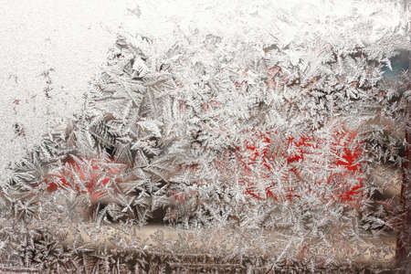 Background of natural frozen glass, window glass with a beautiful patternの写真素材