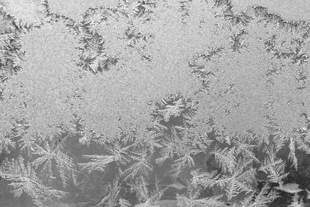 Frost on the window, Natural texture on glass with frozen pattern. Copy space, natural background, macro. Beautiful winter backgroundの写真素材