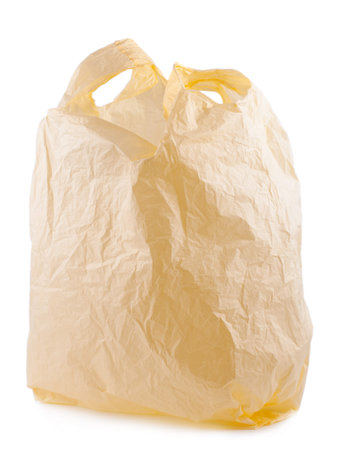 Yellow plastic bags on a white isolated background. Can be used for combination in images....