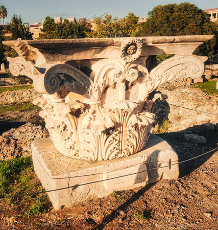 Corinthian style column in ancient Agora  of Athens Greece