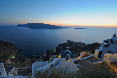 Beautiful village Oia in Santorini cyclades, at nightの写真素材