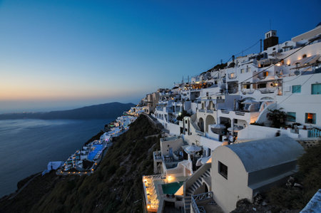 Imerovigli village at night, Santorini, Greeceの写真素材