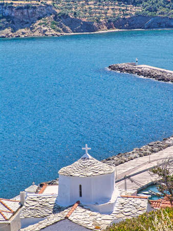 Panoramic view of Skopelos townの写真素材