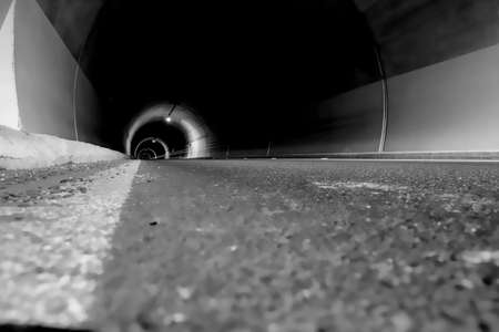view from the road at  night tunnelの写真素材