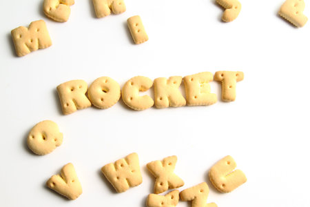 rocket biscuits isolated in white の写真素材