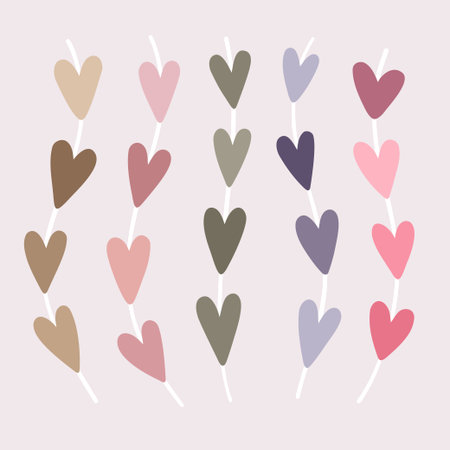 Vector cute illustration with hearts garland pastel colors