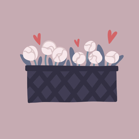 Vector cute flower street bed with blue flowers and romantic heartsのイラスト素材