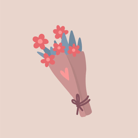Vector cute illustration with A bouquet of flowers in kraft packingのイラスト素材