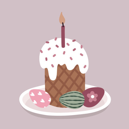 Vector cute illustration with russian easter cake, eggs and pastel colorsのイラスト素材