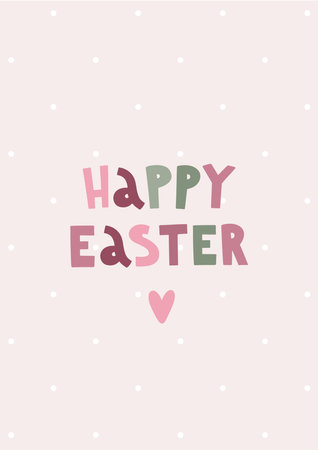 Vector cute illustration poster with easter lettering, dots background and pastel colorsのイラスト素材