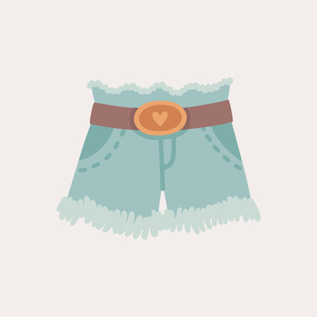 Vector cute illustration with bohemian denim shorts, belt and a heart shape buckleのイラスト素材