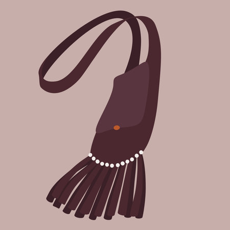 Vector cute illustration with brown boho bag, beads and fringeのイラスト素材