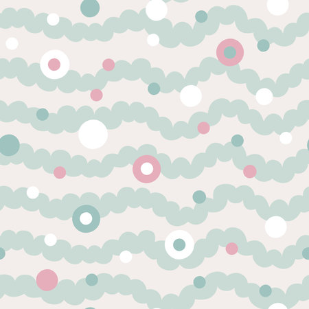 Vector cute seamless pattern with curve wavy lines and bubblesのイラスト素材