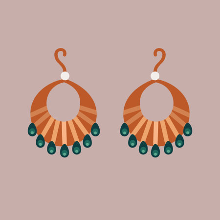 Vector cute illustration with bohemian golden ring earringsのイラスト素材