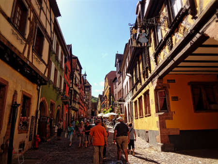 Walking through the streets of Riquewihr, Alsace, Franceのeditorial素材
