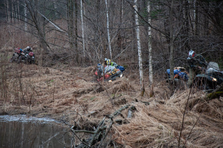 A quad bike in difficult conditions while traveling.