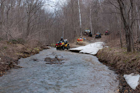 ATV travel in spring in Khabarovsk Territory. Active rest in Russia.の写真素材