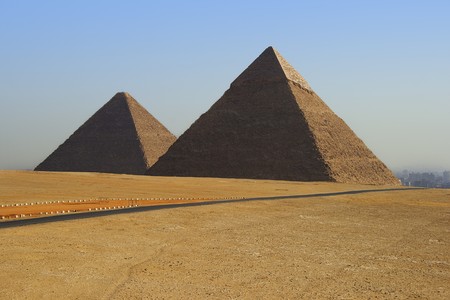two of the great pyramids on the giza plateauの写真素材