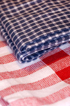 blue white and red checkered clothの写真素材