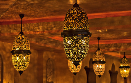 Image of pressed metal arabic style lightsの写真素材