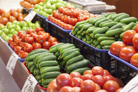 Image of a market stall with fresh fruit and vegetables.の写真素材