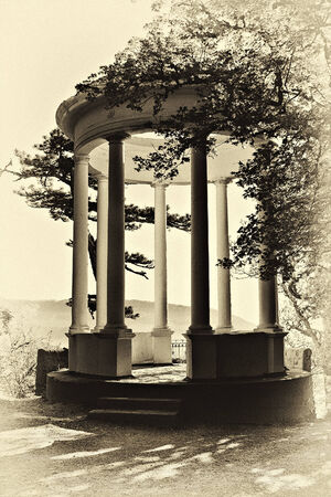 Image of a gazebo in an 19th century vintage style. Intentional film grain.の写真素材