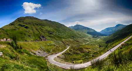 Image of landscape in the scottish highlands, with a long winding road 