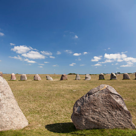 Image of Ales stenar, famous standing stones in the south of Sweden. の写真素材