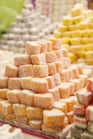 Market selling turkish delight sweets.の写真素材