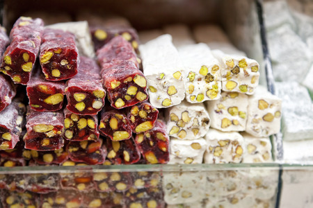 Image of traditional turkish sweets, sold at a bazaar.の写真素材
