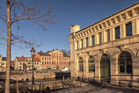 Image of old buildings in the centre of Uppsala, by the river.のeditorial素材