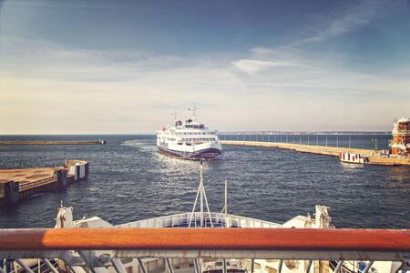 HELSINGBORG, SWEDEN - MARCH 28: Incoming passenger ferry from Danish Helsingor. March 28, 2016, Helsingborg, Sweden.の写真素材