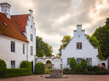 Image of the rustic courtyard of Bosjokloster, Sweden. This historic monastery is a popular tourist...