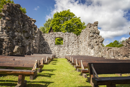 Image of Rya church ruin, built in the 1100s and still in use.の写真素材