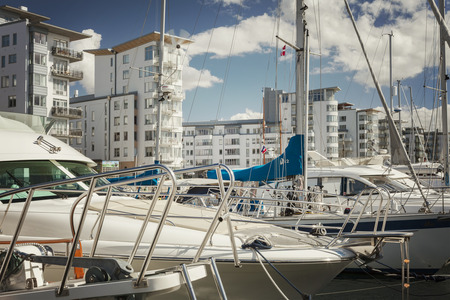HELSINGBORG, SWEDEN - AUGUST 11, 2016. Boats and yachts anchored in the marina.のeditorial素材