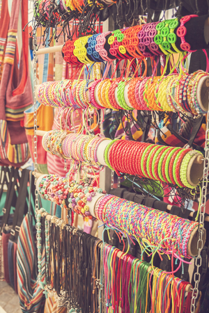 Image of street market stall selling bracelets. の写真素材