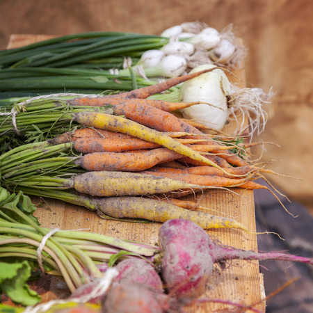 Image of fresh root vegetables at farmers market. の写真素材
