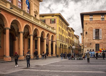 BOLOGNA, ITALY - FEBRUARY 07, 2017. Student area of Piazza Guiseppe Verdi, by the street of Via Zamboni.のeditorial素材