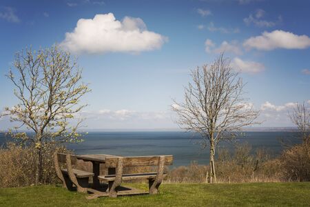 Image of rest stop with a view of the ocean.の写真素材