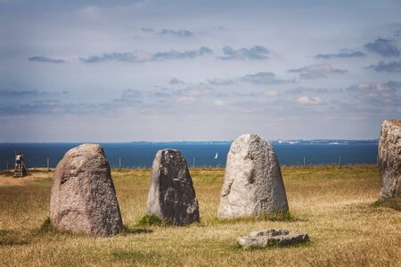 Ales megalithic stoanding stones in Kaseberga, Sweden (Ales stenar).の写真素材