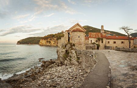 Church within the city walls of Budva old town (stari grad), Montenegro.の写真素材