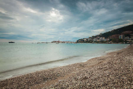 Stormy day at the deserted beach of Budva, Montenegro.の写真素材