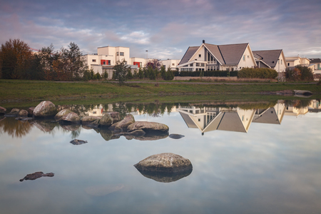 Homes by the lake. Helsingborg, Sweden.のeditorial素材
